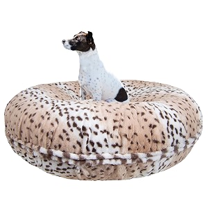 bessie and barnie signature aspen snow leopard luxury extra plush faux fur bagel petdog bed multiple sizes