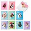 Best Card Co 10 Mini Assorted Blank Notecards Hat Dogs M2955OCB