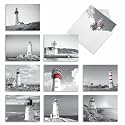 Best Card Co 10 Mini Bulk Notecards Red Beacons Lighthouses M1707BN