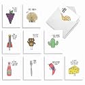 Best Card Co 20 Mini Fun Puns Cartoon Assorted Notecards AM2975OCB-B2x10