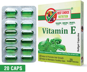 best choice nutrition vitamin e pack of 20 capsules face hair pimple glowing skin  hair care