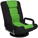 Best Choice Products Swivel Gaming Chair 360 Degree Multipurpose Floor Chair Rocker for TV, Reading, Playing Video Games w/Lumbar Support, Armrest Handles, Adjustable Foldable Backrest - Black/Green