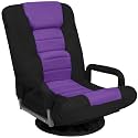 Best Choice Products Swivel Gaming Chair 360 Degree Multipurpose Floor Chair Rocker for TV, Reading, Playing Video Games w/Lumbar Support, Armrest Handles, Adjustable Foldable Backrest - Black/Purple
