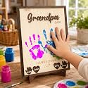 Best Grandpa Gifts 2026, Personalized Wooden Handprint Plaque Craft from Grandkids, DIY Keepsake Family Decor Sign, Meaningful Birthday Christmas Fathers Day Grandpa Gift from Kids Grandchildren