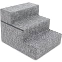 Best Pet Supplies Dog Stairs & Steps - Foam Steps for Small Dogs & Cats, Non-Slip Indoor Balanced Pet Step Support, Dog Ramp, No Assembly, Ash Gray Linen, Foldable 3-Step (16.5-inch Height)