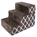 Best Pet Supplies Dog Stairs & Steps - Foam Steps for Small Dogs & Cats, Non-Slip Indoor Balanced Pet Step Support, Dog Ramp, No Assembly, Brown Lattice Print, Foldable 3-Step (16.5-inch Height)