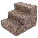 Best Pet Supplies Dog Stairs & Steps - Foam Steps for Small Dogs & Cats, Non-Slip Indoor Balanced Pet Step Support, Dog Ramp, No Assembly, Brown Linen, 3-Step (13.5-inch Height)