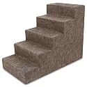 Best Pet Supplies Dog Stairs &amp; Steps - Foam Steps for Small Dogs &amp; Cats, Non-Slip Indoor Balanced Pet Step Support, Dog Ramp, No Assembly, Brown Linen, 5-Step (22.5-inch Height)