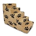 Best Pet Supplies Dog Stairs &amp; Steps - Foam Steps for Small Dogs &amp; Cats, Non-Slip Indoor Balanced Pet Step Support, Dog Ramp, No Assembly, Paw Print on Beige, 5-Step (22.5-inch Height)