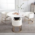 BESTANO Faux Leather Dining Chairs Set of 3 Modern Barrel Armchairs with Golden Metal Frame, Upholstered Kitchen Chairs 18.5" Wide Accent Chairs for Living Dining Restaurant, White