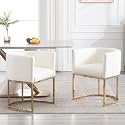 BESTANO Faux Leather Dining Chairs Set of 2 Modern Barrel Arm Chairs with Golden Metal Frame, Upholstered Kitchen Chairs 18.5" Wide Accent Chairs for Living Room Dining Room Restaurant, White
