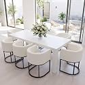 BESTANO Faux Leather Dining Chairs Set of 8 Modern Barrel Arm Chairs with Black Metal Frame, Upholstered Kitchen Chairs 18.5" Wide Accent Chairs for Living Room Dining Room Restaurant, White