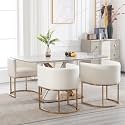 BESTANO Faux Leather Dining Chairs Set of 4 Modern Barrel Arm Chairs with Golden Metal Frame, Upholstered 18.5" Wide Accent Chairs for Living Room, Dining Room, Restaurant, White