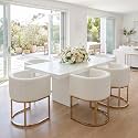 BESTANO Faux Leather Dining Chairs Set of 6 Modern Barrel Arm Chairs with Golden Metal Frame, Upholstered Kitchen Chairs 18.5" Wide Accent Chairs for Living Room Dining Room Restaurant, White