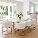 BESTANO Faux Leather Dining Chairs Set of 8 Modern Barrel Arm Chairs with Golden Metal Frame, Upholstered Kitchen Chairs 18.5" Wide Accent Chairs for Living Room Dining Room Restaurant, White