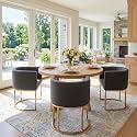 BESTANO Linen Fabric Dining Chairs Set of 4 Modern Barrel Arm Chairs with Black Frame, Upholstered Kitchen Chairs 18.5" Wide Accent Chairs for Living Room Dining Room Restaurant, Charcoal