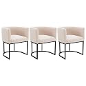 BESTANO Linen Fabric Dining Chairs Set of 3 Modern Barrel Arm Chairs with Black Frame Upholstered Kitchen Chairs 18.5" Wide Accent Chairs for Living Room Dining Room Restaurant, Cream