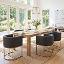 BESTANO Linen Fabric Dining Chairs Set of 6 Modern Barrel Arm Chairs with Black Frame, Upholstered Kitchen Chairs 18.5" Wide Accent Chairs for Living Room Dining Room Restaurant, Charcoal