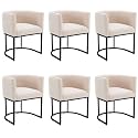 BESTANO Linen Fabric Dining Chairs Set of 6 Modern Barrel Arm Chairs with Black Frame Upholstered Kitchen Chairs 18.5" Wide Accent Chairs for Living Room Dining Room Restaurant, Cream