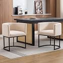 BESTANO Linen Fabric Dining Chairs Set of 2 - Modern Barrel Arm Chair With Black Frame, Upholstered Kitchen Seat 18.5" Wide for Living Room, Restaurant, Cream