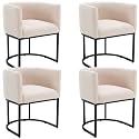 BESTANO Linen Fabric Dining Chairs Set of 4 Modern Barrel Arm Chairs with Black Frame Upholstered Kitchen Chairs 18.5" Wide Accent Chairs for Living Room Dining Room Restaurant, Cream