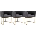 BESTANO Linen Fabric Dining Chairs Set of 3 Modern Barrel Arm Chairs with Black Frame, Upholstered Kitchen Chairs 18.5" Wide Accent Chairs for Living Room Dining Room Restaurant, Charcoal