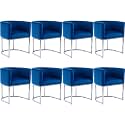 BESTANO Velvet Dining Chairs Set of 8 Modern Barrel Arm Chairs with Chrome Metal Frame, Upholstered Kitchen Chairs 18.5" Wide Accent Chairs for Living Room Dining Room Restaurant, Blue