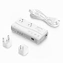 BESTEK Pure Sine Wave 220v to 110v Converter, US to European Travel Voltage Converter for Hair Straightener/Curling Iron, Step Down Transformer with 4 USB(1 PD35W) and UK/AU/US/EU Worldwide Adapter