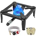BESTFIRE Portable Single Burner Propane Stove, Cast Iron Outdoor Camping Wok Gas Cooker with Regulator Hose for Tailgating & Backyard Seafood Boil