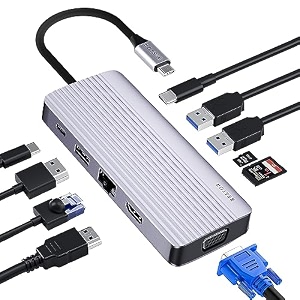 bestor 10 in 1 usb c hub laptop multiports usb 30 upto 5gbps certified hdmi 4k 60hz vga 1920 x 1080p 60 hz rj45 101001000mbps with usb c pd upto 87w power charger card reader upto104mbs