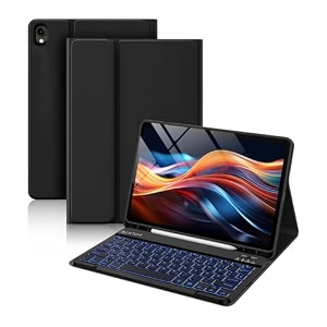 bestor bluetooth keyboard with pencil holder for 10th gen built-in 7-colors backlit bluetooth wireless laptop-size tablet keyboard compatible with ipad laptop tablet black