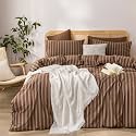BESTOUCH Striped Cotton Duvet Cover Set Linen Feel Queen