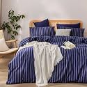 BESTOUCH Striped Cotton Duvet Cover Set Linen Feel Queen