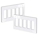 BESTTEN 2 Pack 5-Gang Screwless Decor Wall Plate, Decorative Outlet Cover, Decorator Switch Cover, USWP6 Snow White Series, for Dimmer, GFCI, USB Receptacle, H4.69” x W10.18”, ETL Listed