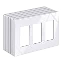 BESTTEN 5 Pack Screwless Decorative Wall Plate, 3-Gang Decorator Outlet Cover, Decor Switch Cover, USWP6 Gloss Snow White, H4.69” x W6.54”, Wallplate for Dimmer, GFCI, USB Receptacle