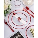 BESTVIP 175 Pcs Clear & Red Plastic Dinnerware Set for 25 Guests