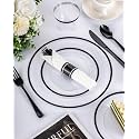 BESTVIP 175 Pcs Clear Black Plastic Dinnerware Set for 25 Guests