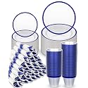BESTVIP 350 Pcs Clear Blue Plastic Dinnerware Set for 50 Guests
