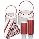 BESTVIP 350 Pcs Clear Red Plastic Dinnerware Set for 50 Guests