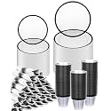 BESTVIP 700 Pcs Clear Black Plastic Dinnerware Set for 100 Guests