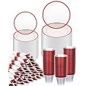 BESTVIP 700 Pcs Clear Red Plastic Dinnerware Set for 100 Guests