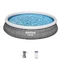 Bestway Fast Set 15' x 33" Round Inflatable Outdoor Above Ground Swimming Pool Set with 530 Gallon Filter Pump and Repair Patch, Gray Rattan