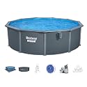 Bestway Hydrium 16' x 52" Above Ground Pool, Round Steel Side Wall Frame Outdoor Swimming Pool Set with Sand Filter Pump, Polysphere Filtration Balls, Ladder &amp; Accessories