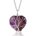 Bestyle Tree of Life Wrapped Healing Crystal Necklaces 12 Month Birthstone Pendant for Women, Crescent/Heart Gemstone Jewelry, Vintage Birthday Gifts/Energy Gift