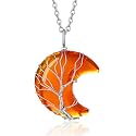 Bestyle Tree of Life Wrapped Healing Crystal Necklaces 12 Month Birthstone Pendant for Women, Crescent/Heart Gemstone Jewelry, Vintage Birthday Gifts/Energy Gift