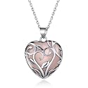 Bestyle Tree of Life Wrapped Healing Crystal Necklaces 12 Month Birthstone Pendant for Women, Crescent/Heart Gemstone Jewelry, Vintage Birthday Gifts/Energy Gift