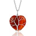 Bestyle Tree of Life Wrapped Healing Crystal Necklaces 12 Month Birthstone Pendant for Women, Crescent/Heart Gemstone Jewelry, Vintage Birthday Gifts/Energy Gift
