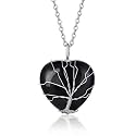 Bestyle Tree of Life Wrapped Healing Crystal Necklaces 12 Month Birthstone Pendant for Women, Crescent/Heart Gemstone Jewelry, Vintage Birthday Gifts/Energy Gift