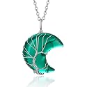 Bestyle Tree of Life Wrapped Healing Crystal Necklaces 12 Month Birthstone Pendant for Women, Crescent/Heart Gemstone Jewelry, Vintage Birthday Gifts/Energy Gift