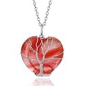 Bestyle Tree of Life Wrapped Healing Crystal Necklaces 12 Month Birthstone Pendant for Women, Crescent/Heart Gemstone Jewelry, Vintage Birthday Gifts/Energy Gift
